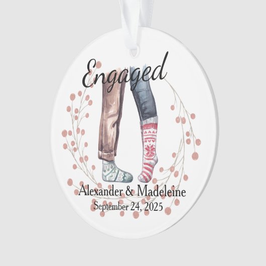 Sock Couple viert "verloofd" acryl Ornament (voorkant)