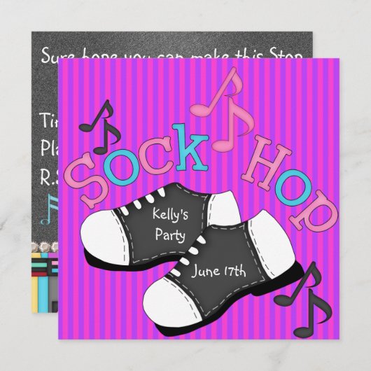 Sock Hop 50-feesten Kaart (Voorkant / Achterkant)