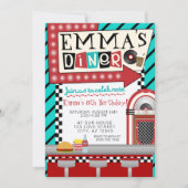 Sock Hop 50's diner juke box & records Birthday Kaart (Voorkant)