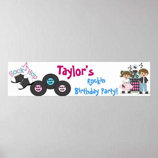 Sock Hop 50's Retro Birthday Party Banner Poster (Voorkant)