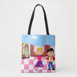 Sock Hop Diner Love Fun Retro Cartoon Design Tote Bag