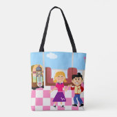 Sock Hop Diner Love Fun Retro Cartoon Design Tote Bag (Achterkant)