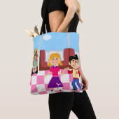 Sock Hop Diner Love Fun Retro Cartoon Design Tote Bag (Dichtbij)