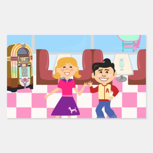 Sock Hop Diner Retro Kinder  Cartoon Diner Rechthoekige Sticker (Voorkant)