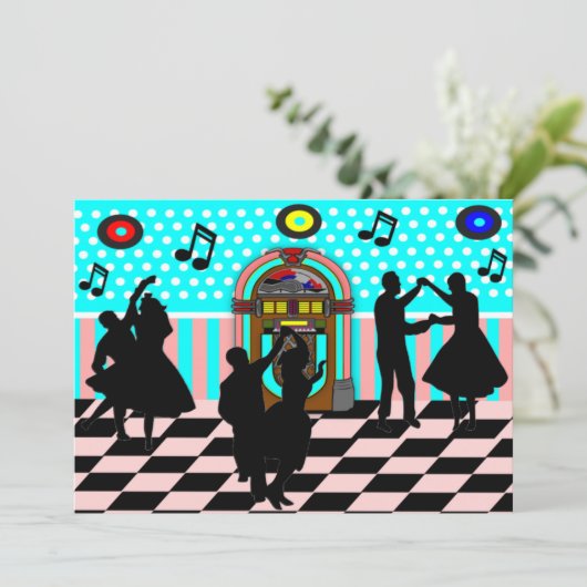 Sock Hop Fifties Dance Theme Party Uitnodigingen (Staand voorkant)
