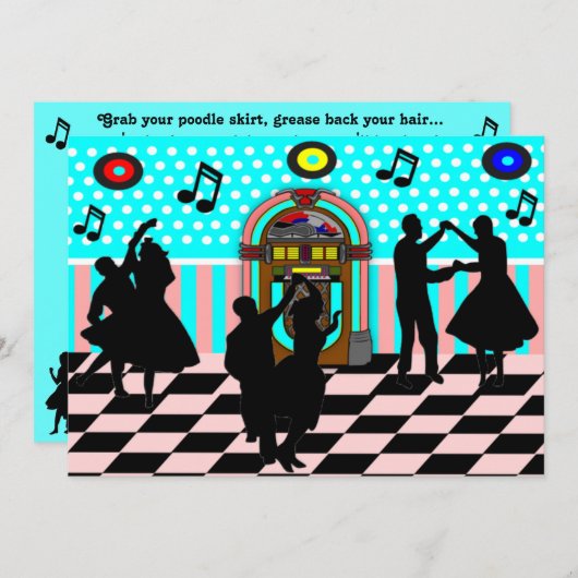 Sock Hop Fifties Dance Theme Party Uitnodigingen (Voorkant / Achterkant)