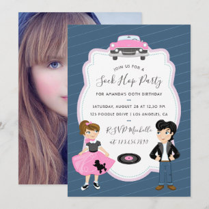 Sock Hop Kids Rock and Roll Retro Feest foto Kaart