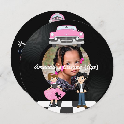 Sock Hop Kinder 1950's Rock and Roll Retro Party Kaart (Voorkant / Achterkant)