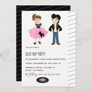 Sock Hop Kinder Rock en Roll Retro Party Kaart