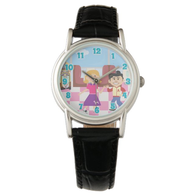 Sock Hop-Kinderen in een Diner Time Wrist Watch Horloge (Voorkant)