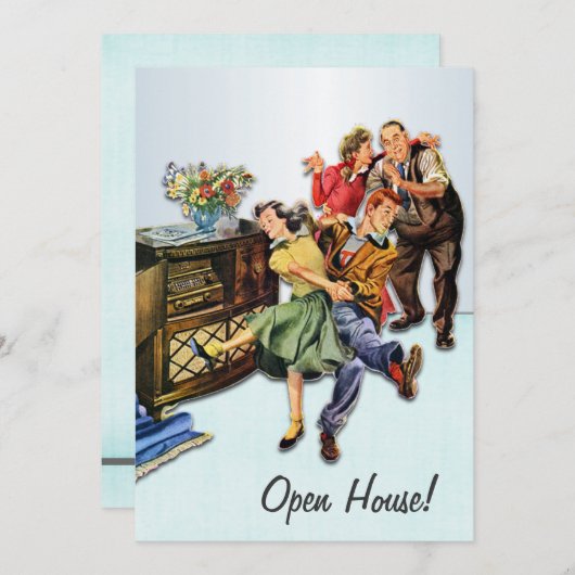 Sock Hop Open House Party Custom Retro Kaart (Voorkant / Achterkant)