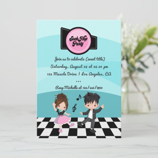 Sock Hop Party Kaart (Staand voorkant)