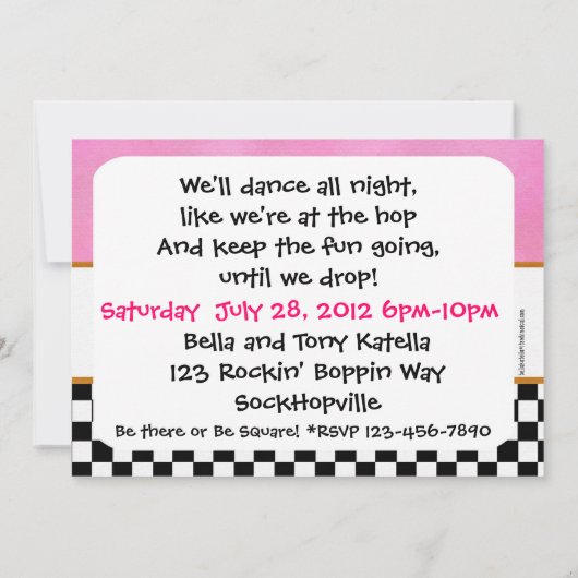 Sock Hop Party Kaart (Achterkant)