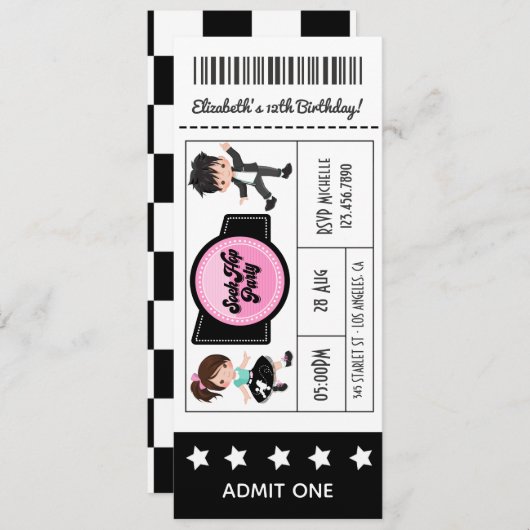 Sock Hop Party Ticket Kaart (Voorkant / Achterkant)