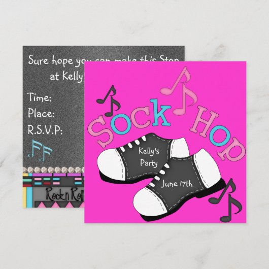 Sock Hop Party-uitnodigingen Kaart (Voorkant / Achterkant)