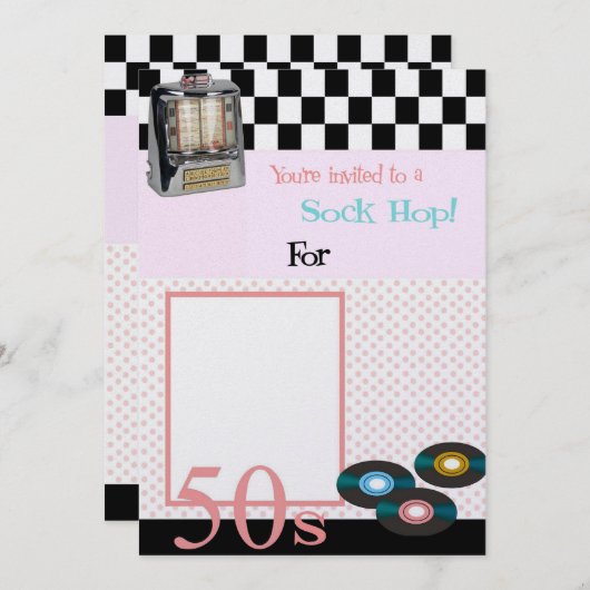 Sock Hop Uitnodiging (Voorkant / Achterkant)