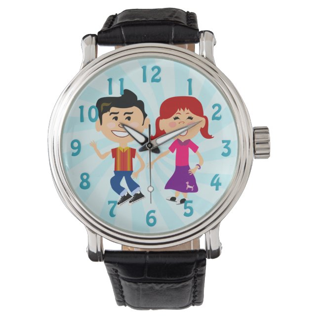 Sock Hoppin Fifties Kinder Fun Time Art Horloge (Voorkant)