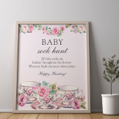 Sock Hunt Baby shower Spel  Thee Cups Roze Poster