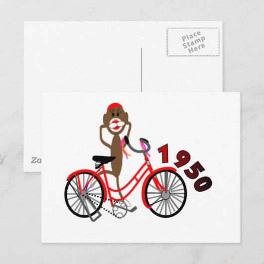 Sock Monkey % 1950's fietstekening—uniek Briefkaart (Voorkant / Achterkant)