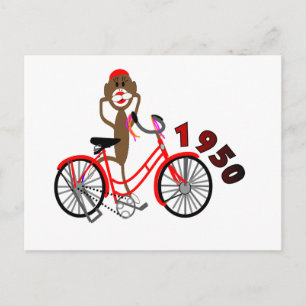 Sock Monkey % 1950's fietstekening—uniek Briefkaart
