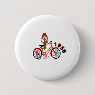 Sock Monkey % 1950's fietstekening—uniek Ronde Button 5,7 Cm