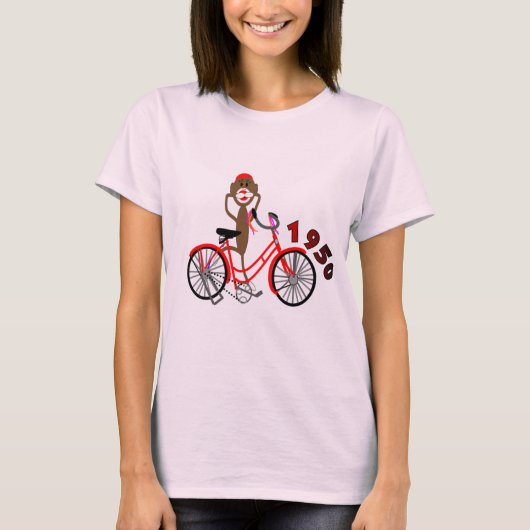 Sock Monkey % 1950's fietstekening—uniek T-shirt (Voorkant)
