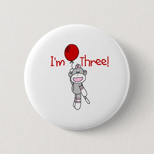 Sock Monkey 3rd Birthday Ronde Button 5,7 Cm (Voorkant)