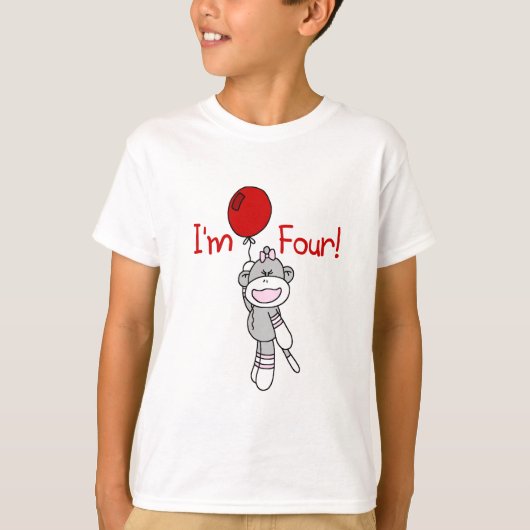 Sock Monkey 4e verjaardag Tshirts en geschenken (Voorkant)