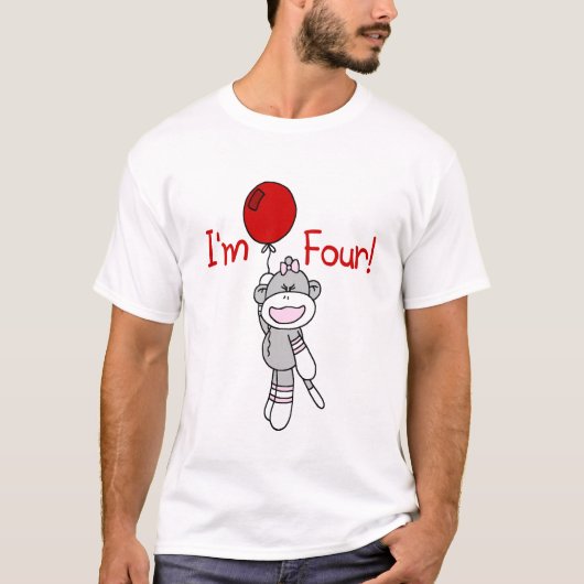 Sock Monkey 4e verjaardag Tshirts en geschenken (Voorkant)