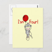 Sock Monkey 4e verjaardag Tshirts en geschenken Briefkaart (Voorkant / Achterkant)