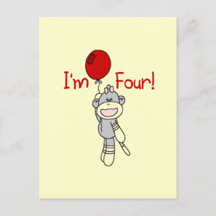 Sock Monkey 4e verjaardag Tshirts en geschenken Briefkaart