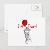 Sock Monkey 4e verjaardag Tshirts en geschenken Briefkaart (Voorkant / Achterkant)