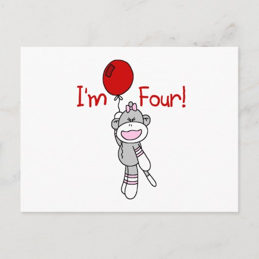 Sock Monkey 4e verjaardag Tshirts en geschenken Briefkaart (Voorkant)