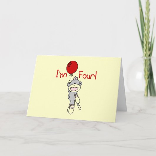 Sock Monkey 4e verjaardag Tshirts en geschenken Kaart (Voorkant)