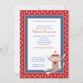 Sock Monkey 5x7 Baby shower Invitation (Red/Denim) Kaart (Voorkant)