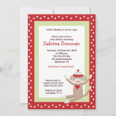 Sock Monkey 5x7 Baby shower Invitation (rood) Kaart (Voorkant)