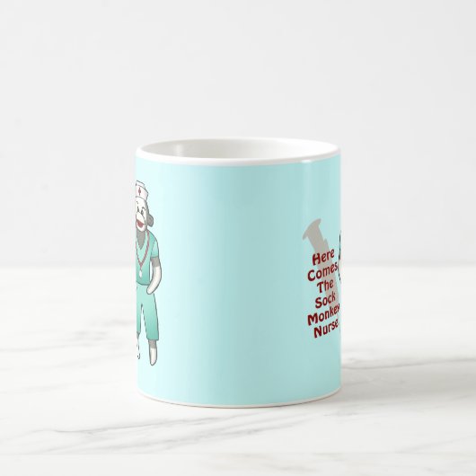 Sock Monkey aangepaste Verpleegkundige mok (Center)