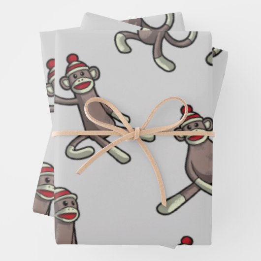 Sock Monkey Action Wrapping Paper (In situ)