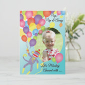Sock Monkey and Balloons Photo Insert Party Uitnod Kaart (Staand voorkant)
