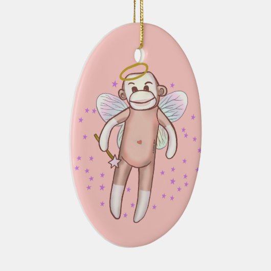 Sock Monkey Angel Oval Ornament (Rechts)