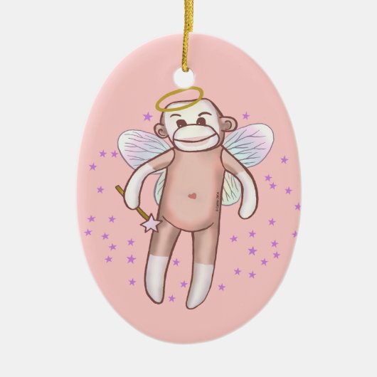 Sock Monkey Angel Oval Ornament (Voorkant)