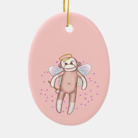 Sock Monkey Angel Oval Ornament (Achterkant)