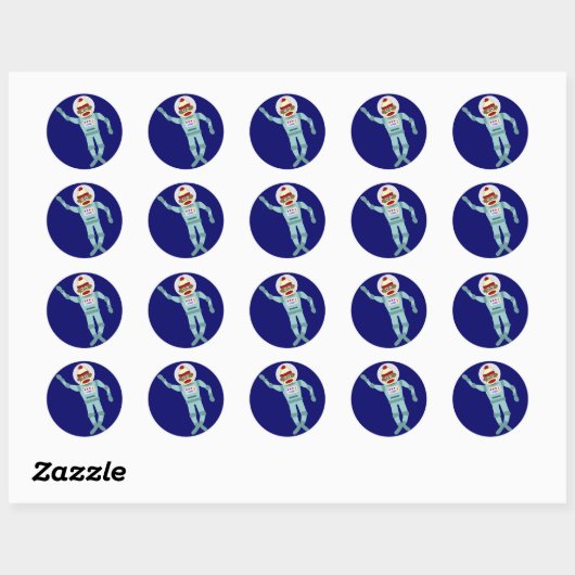 Sock Monkey Astronaut Ronde Sticker (Vel)