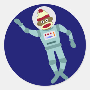 Sock Monkey Astronaut Ronde Sticker