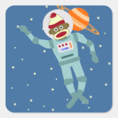 Sock Monkey Astronaut Vierkante Sticker (Voorkant)