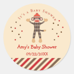 Sock Monkey Baby shower Favor Sticker