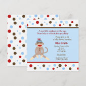 Sock Monkey Baby Shower Invitting Boy Kaart (Voorkant / Achterkant)