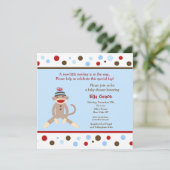 Sock Monkey Baby Shower Invitting Boy Kaart (Staand voorkant)