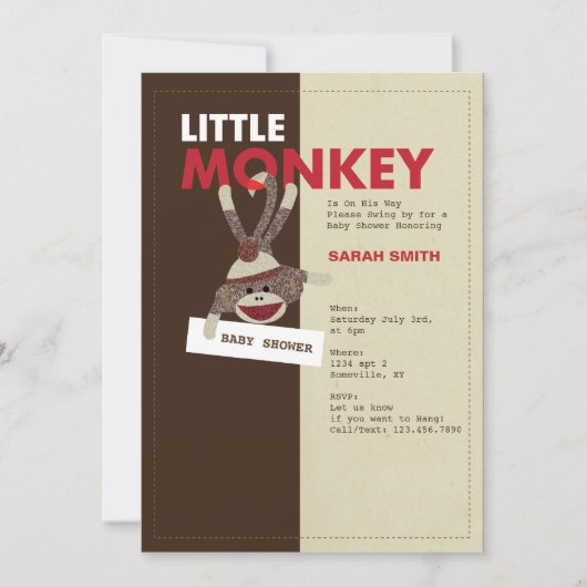 Sock Monkey Baby shower nodigt uit Kaart (Voorkant)
