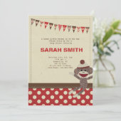 Sock Monkey Baby shower nodigt uit Kaart (Staand voorkant)